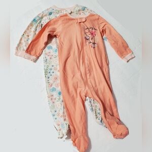 Gerber Lot Of 2 Baby Girl's Peach/Cream Floral Sleepers Size 3-6Months